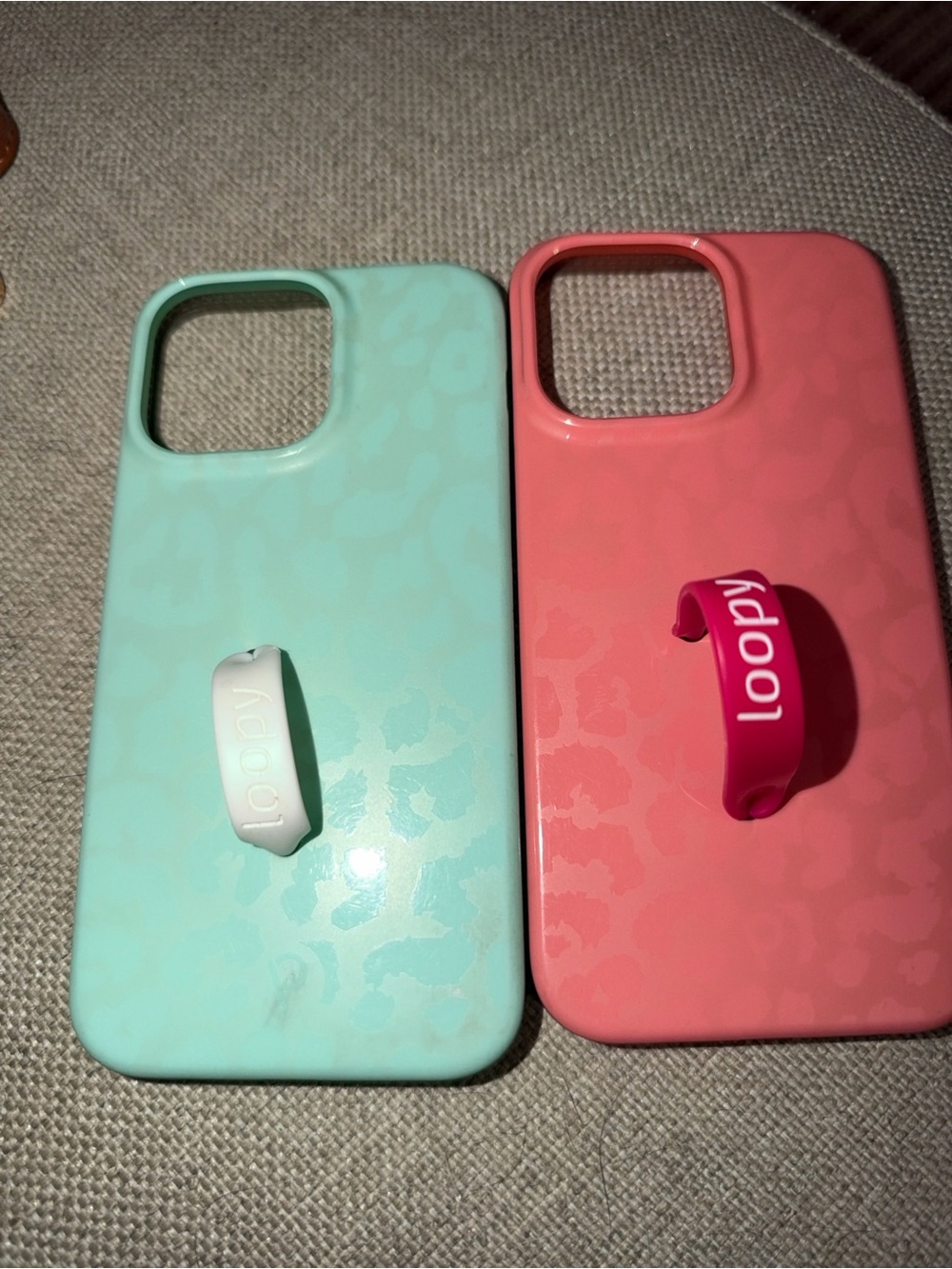 Loopy Case Mint and Coral Phone Cases with Grip Loops iPhone 14 Pro Max